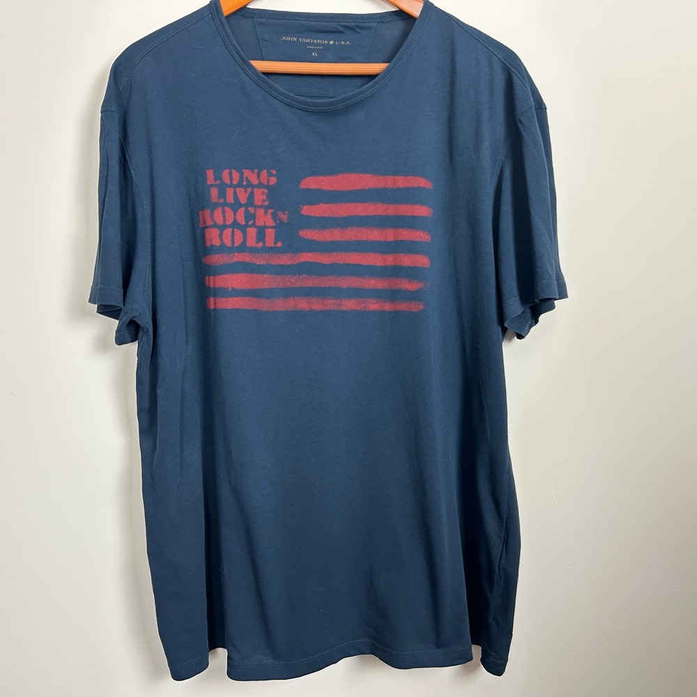 John Varvatos USA Long Live Rock N Roll Flag T-Shirt Mens XL Navy